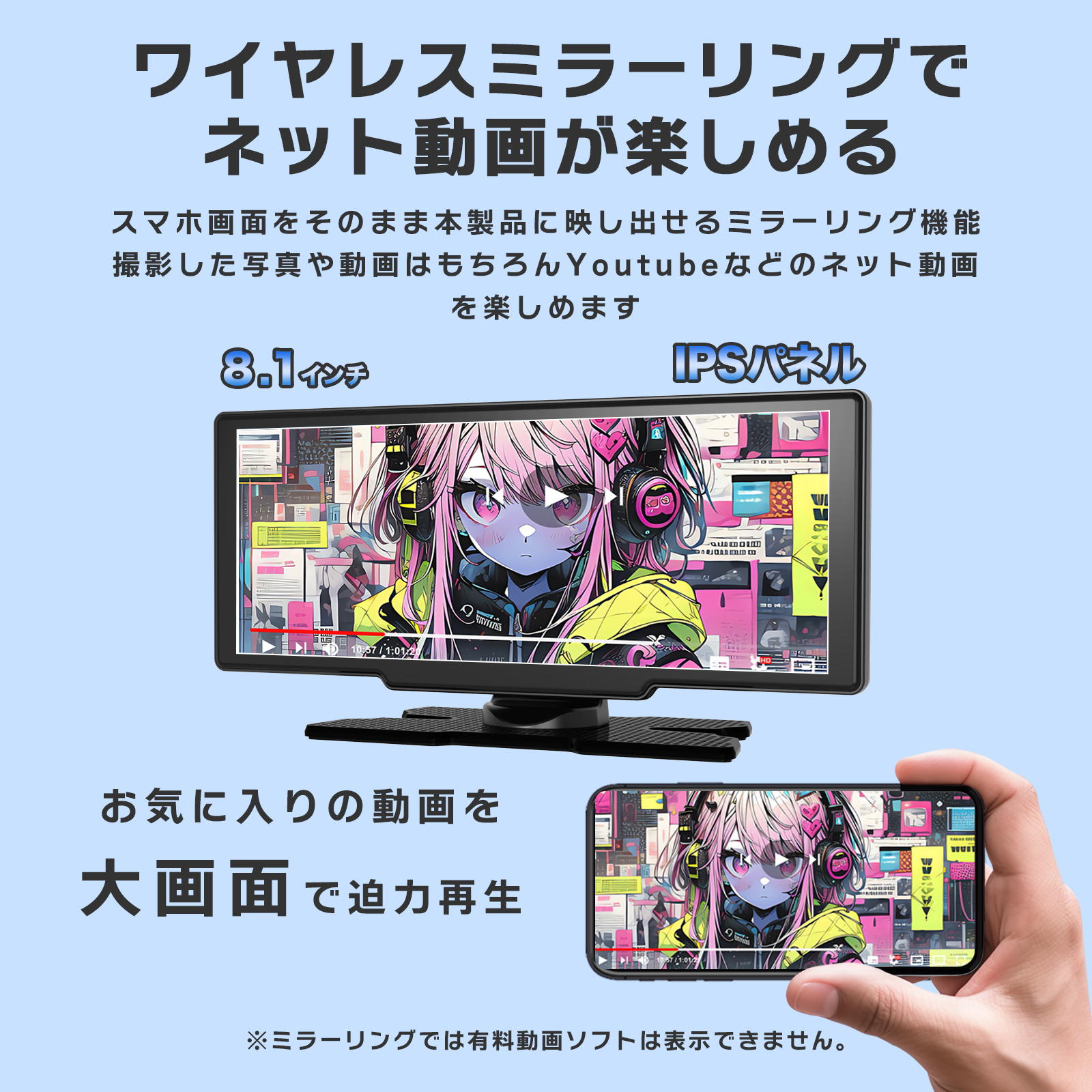 8.1インチIPSパネル大画面ポータブルディスプレイオーディオ AN-N004 